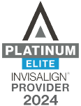 Invisalign Platinum Elite Provider 2024 badge — awarded to D Dentist for excellence in Invisalign patient care.