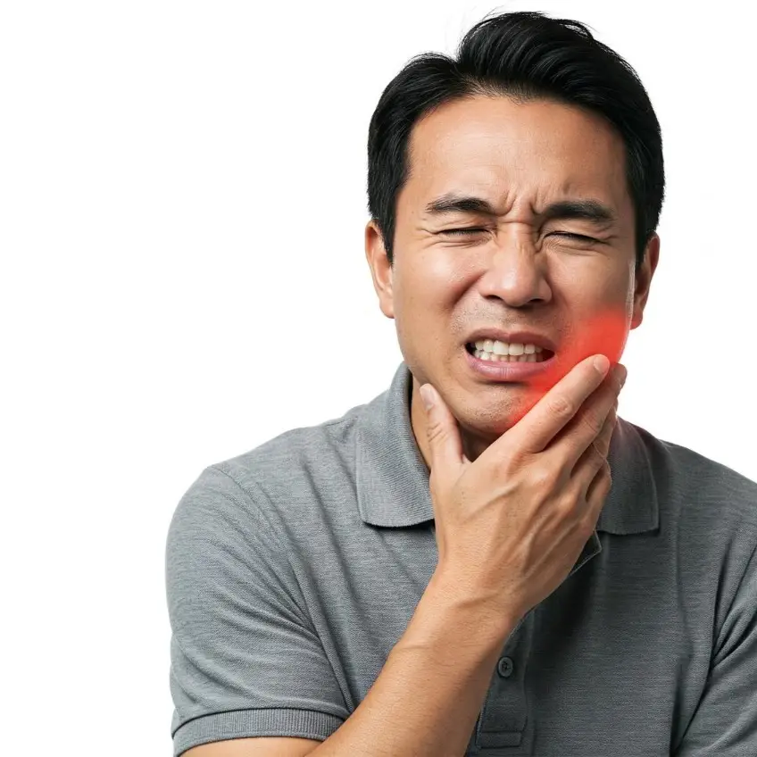 person experiencing pain in their mouth. A toothache.